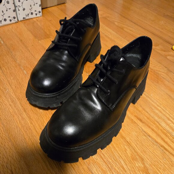 Bieber Black Leather Platform Loafers l'intervalle - Picture 4 of 9